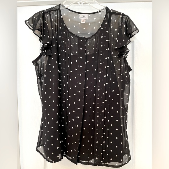 Worthington Tops - Worthington button down sheer chiffon shirt top size Large in black and white